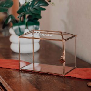 Urne transparente style terrarium + clé - Dorée