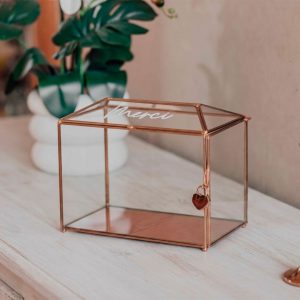 Urne transparente style terrarium + clé - Dorée
