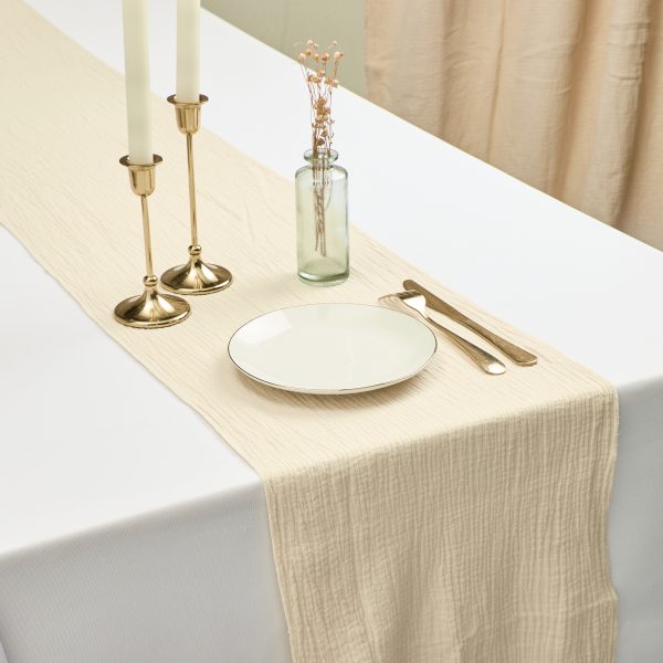 Chemin de table en gaze de coton - Beige – Image 2