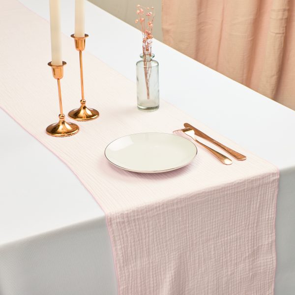 Chemin de table en gaze de coton - Rose pâle – Image 2