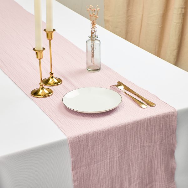 Chemin de table en gaze de coton - Vieux rose – Image 2