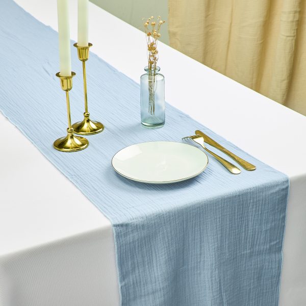 Chemin de table en gaze de coton - Bleu Dusty – Image 2